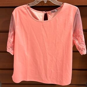 NWT NICOLE FASHION Coral Blouse w Sheer Sleeves & Embroidery Size 3X